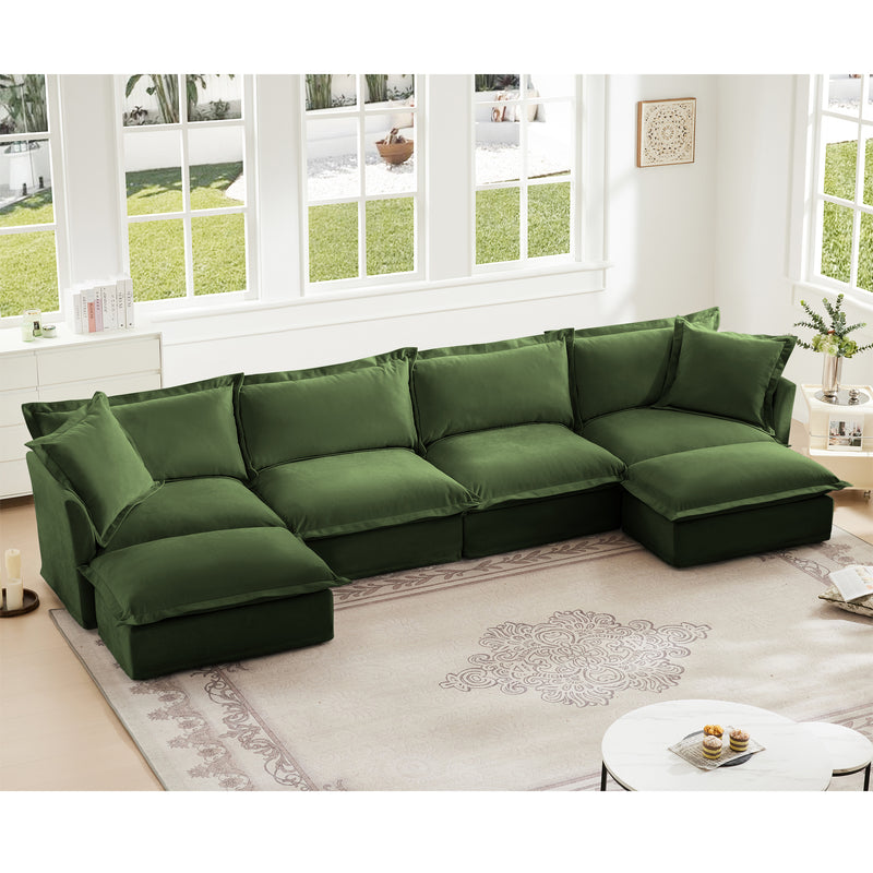 4-Seater Slipcovered U-Shaped Chenille Sectional Sofa - Chenille