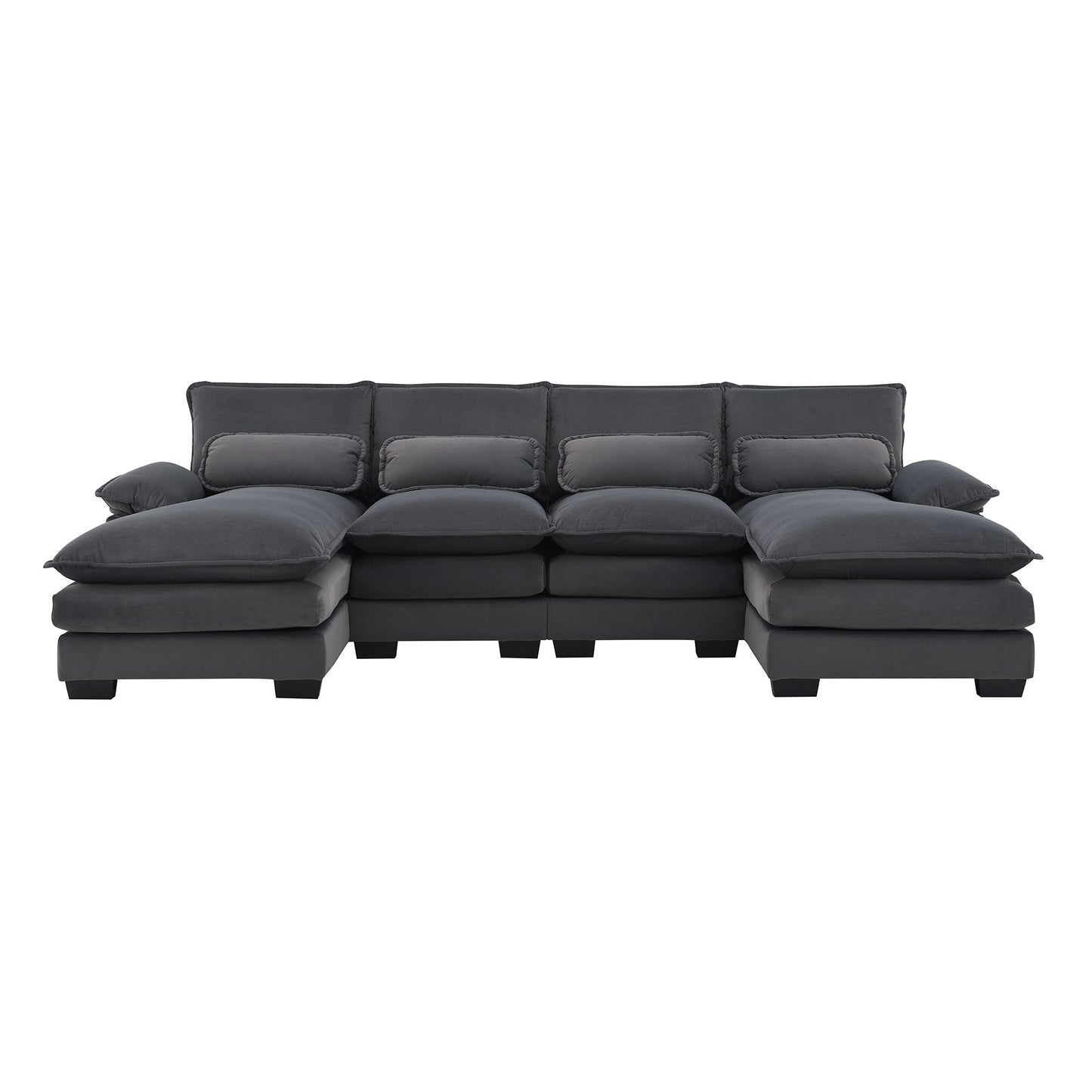 Modern U-Shaped Sectional Sofa With Waist Pillows, 6 Seat Upholstered Symmetrical Sofa Furniture, Sleeper Sofa Couch With Chaise Lounge For Living Room