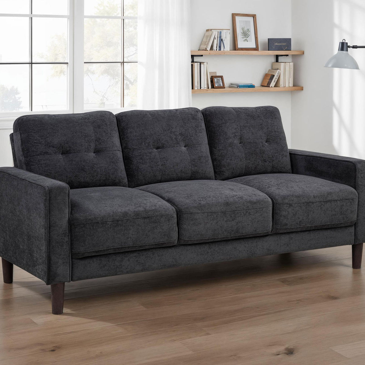 Bowen II Fabric Upholstered Track Arm Sofa Steel Grey