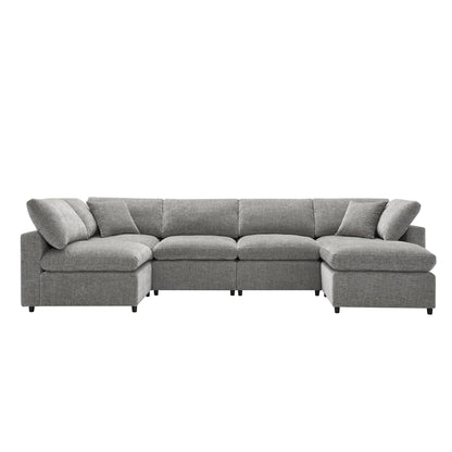 Modern Modular Cloud Sofa Bed, 6 Seat Chenille Sectional Couch Set With Ottoman, Free Combination, Convertible U Shaped Sleeper Sofa For Living Room