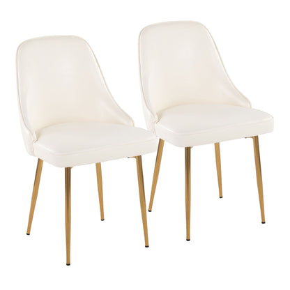 White upholstered glam dining chair set of 2 with barrel back and gold legs