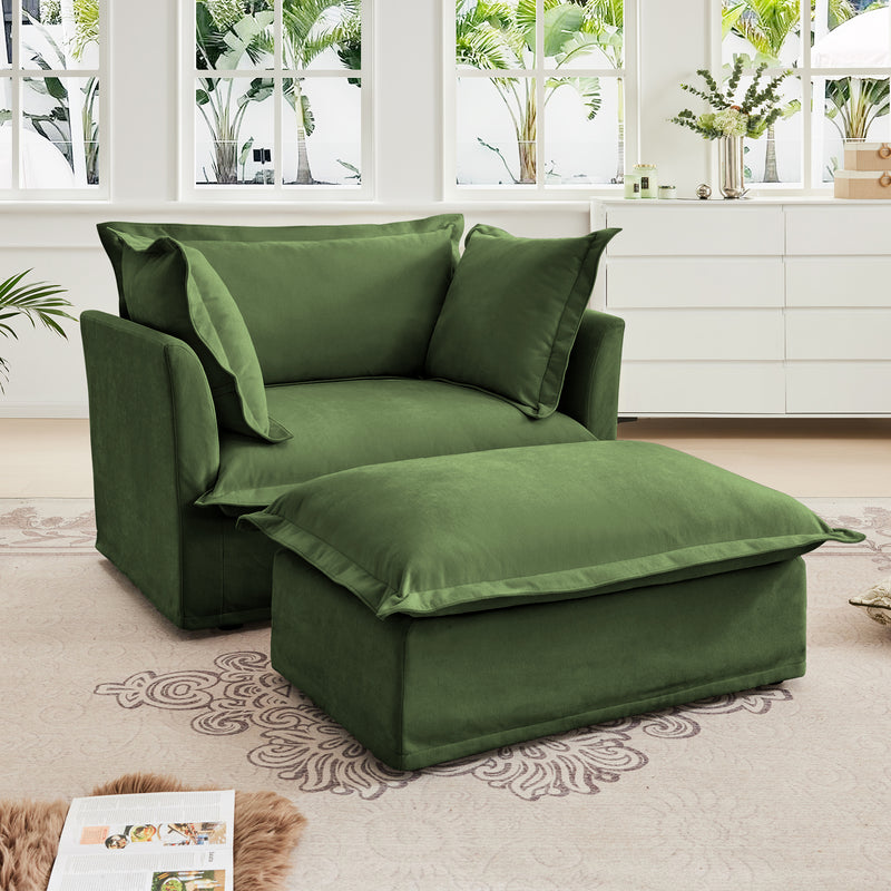 Set of 2 Slipcovered Chenille Armchairs - Green Chenille