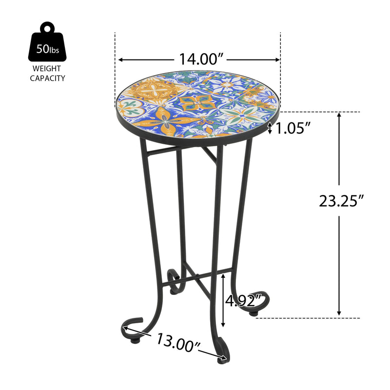 French Country Patio Side Table With Vibrant Tile Top