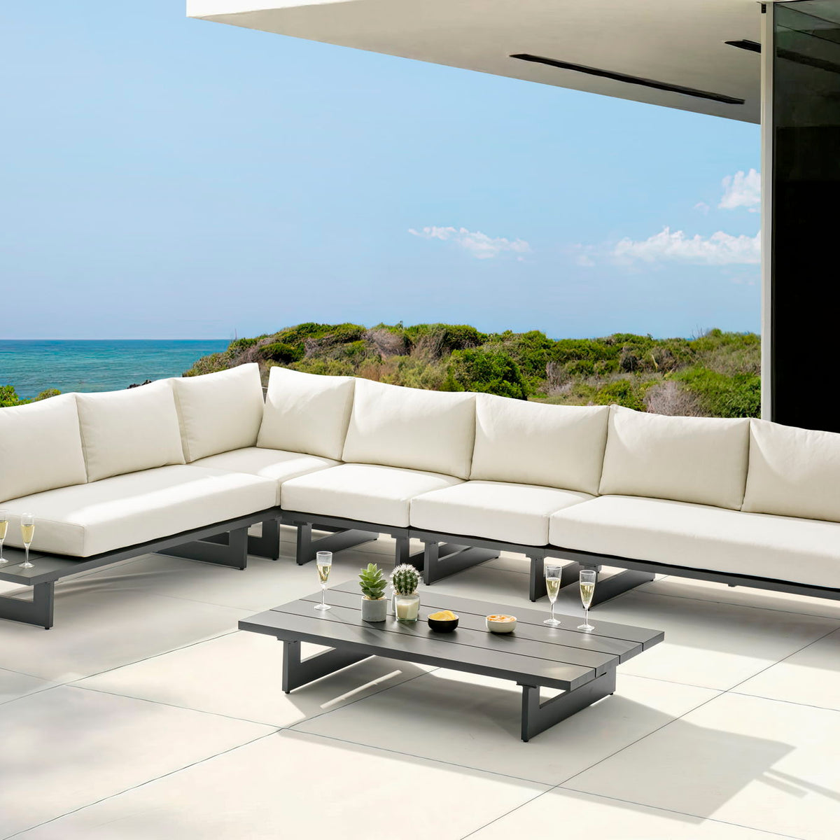 Maldives - 5 Piece Water Resistant Outdoor Patio Modular Sectional With Gray Base
