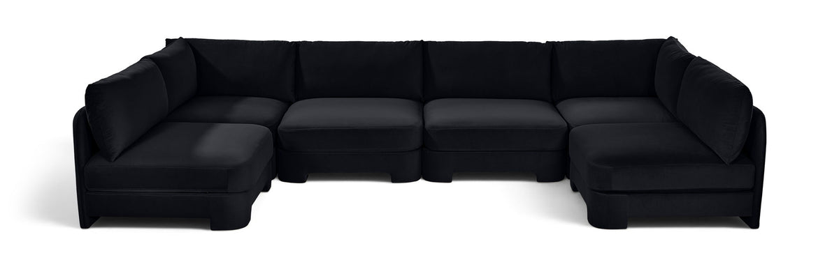 Black velvet performance sectional sofa, U-shaped armless 6-piece layout