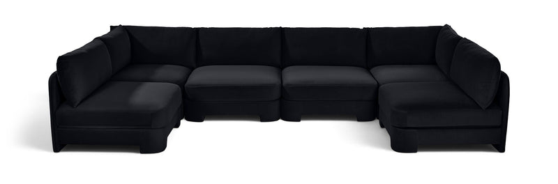 Black velvet performance sectional sofa, U-shaped armless 6-piece layout