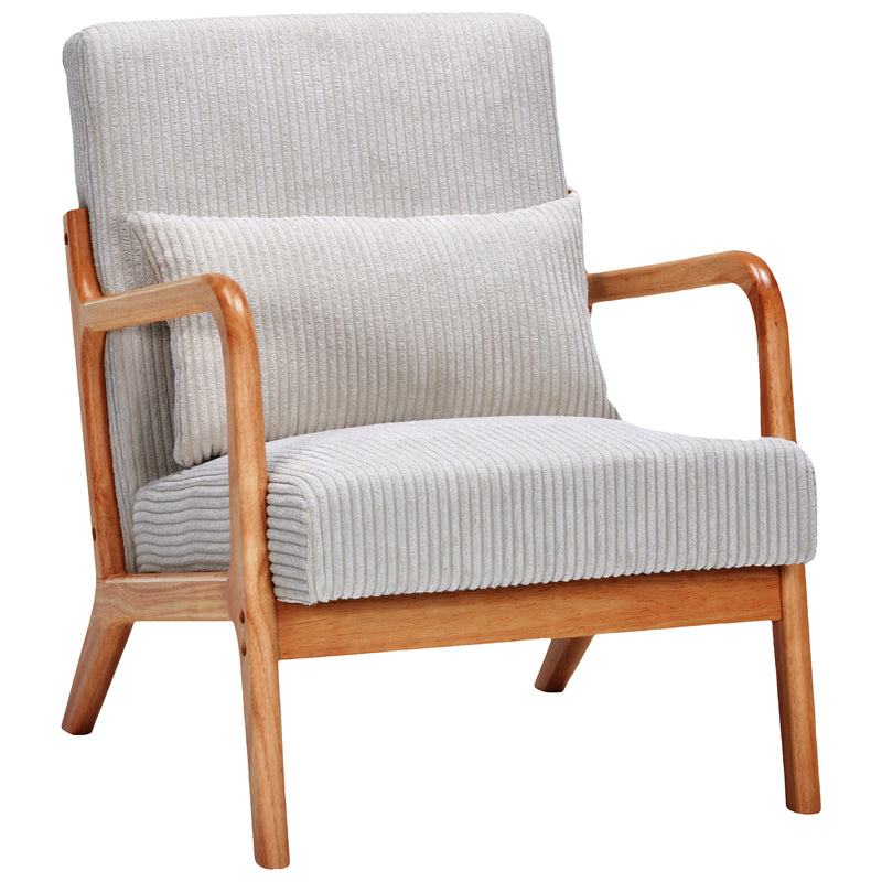 Mid-Century Modern Accent Chair with Pillow Upholstered Arm Chair in Beige Polyester and Solid Wood Frame, beige
