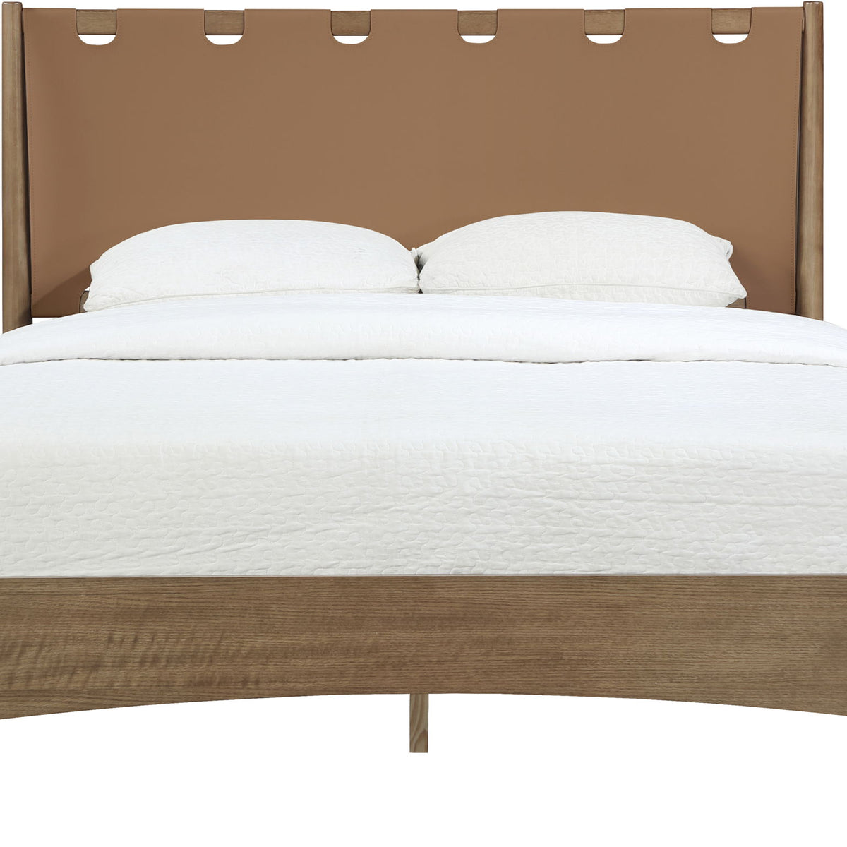 Santos - Vegan Leather Headboard And Wood Bed - Waxed Brown Frame