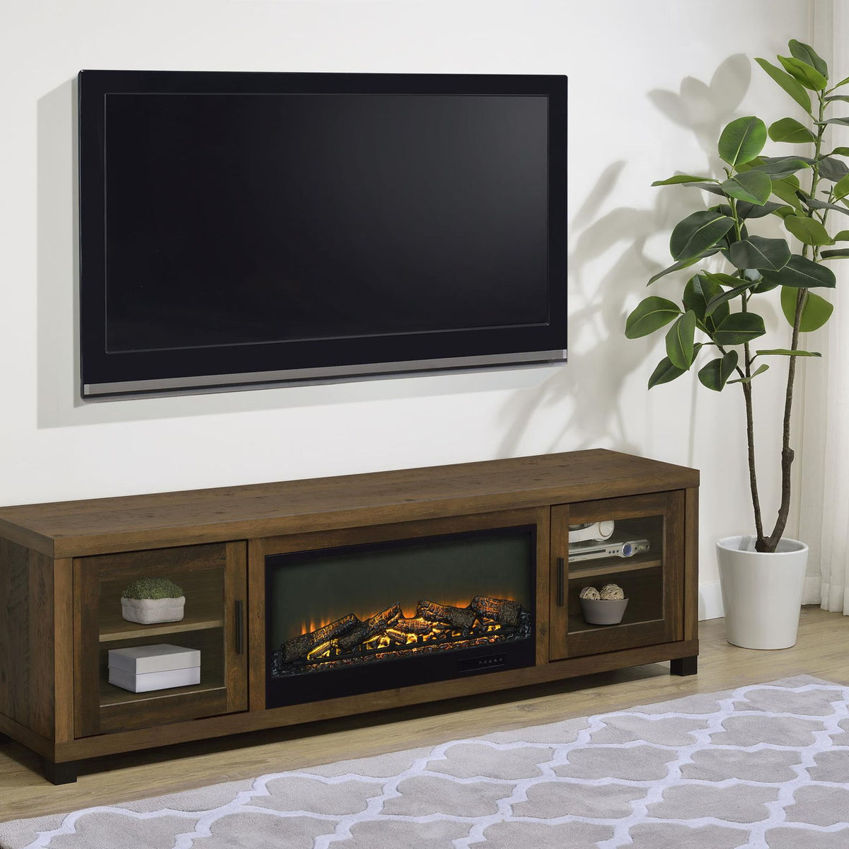 Havering 71-inch TV Stand Fireplace Media Console Dark Pine