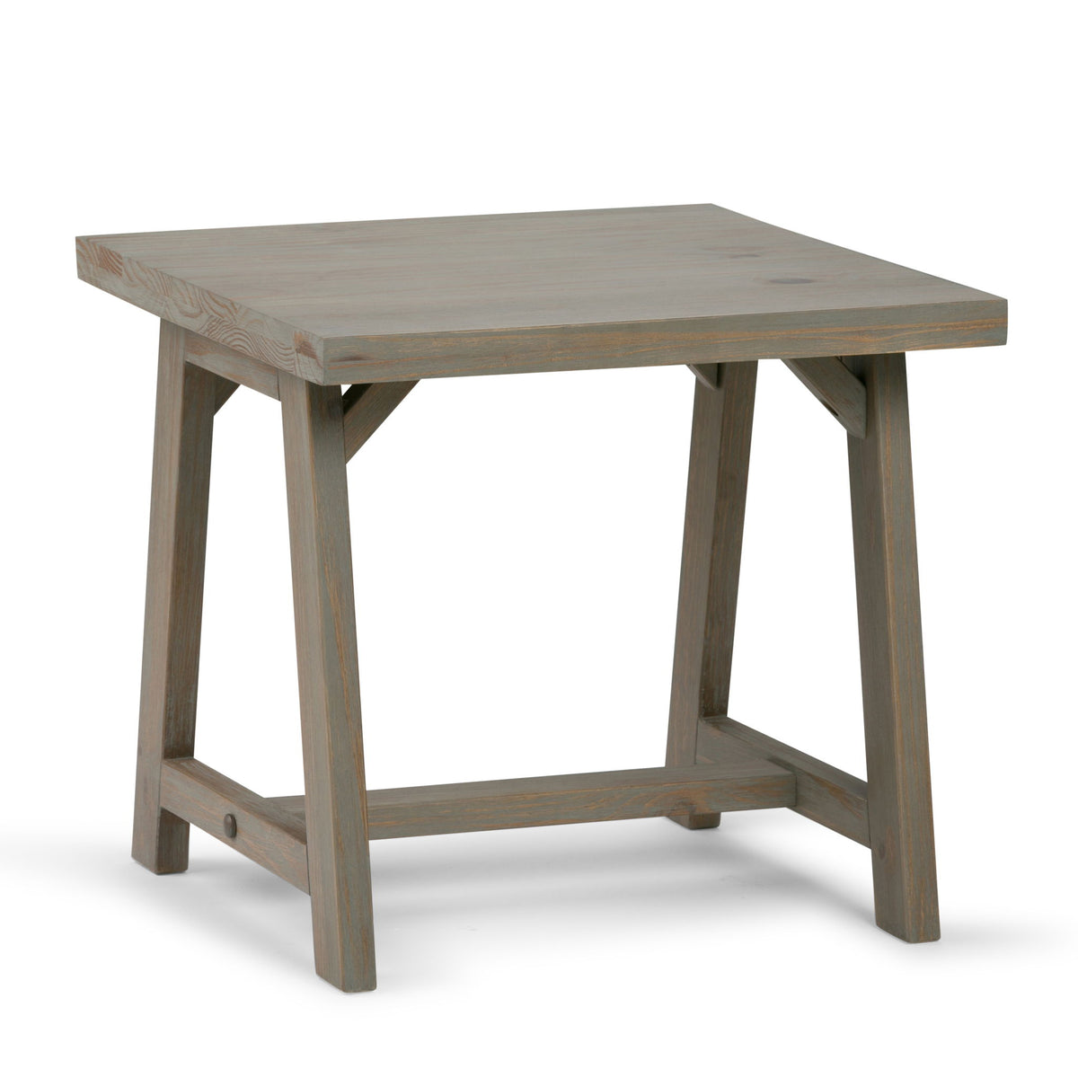 Light brown end table with flat square top and four sturdy splayed legs