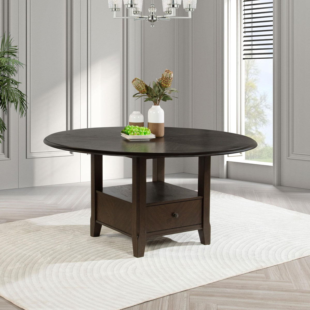 Twyla 60-inch Round Dining Table with Drawer Dark Cocoa