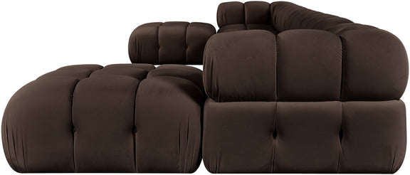 7-piece modular sectional sofa in dark brown with padded corner and ottoman modules