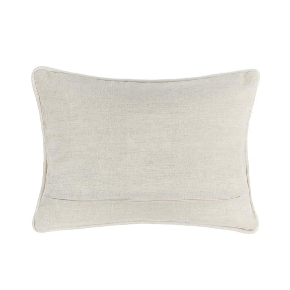 Light beige rectangular throw pillow back with piped edge