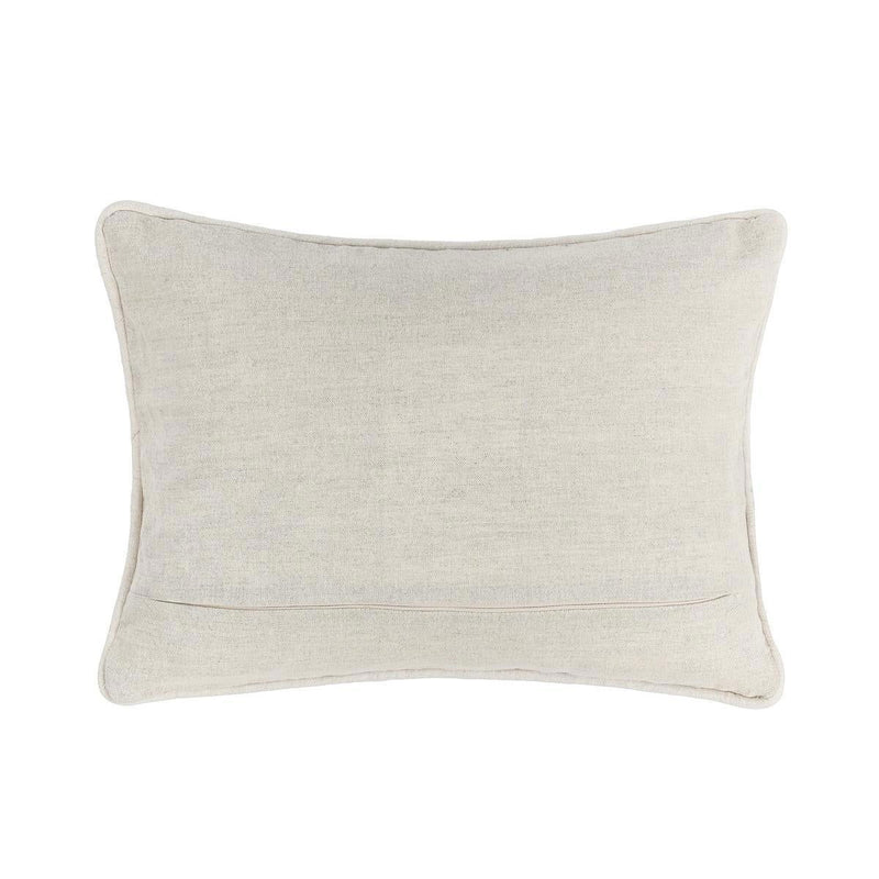 Light beige rectangular throw pillow back with piped edge