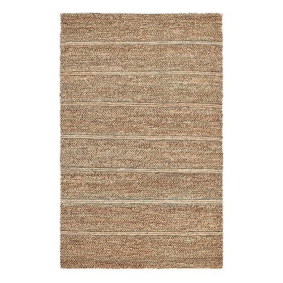Textured light brown striped rug with thin ivory horizontal bands