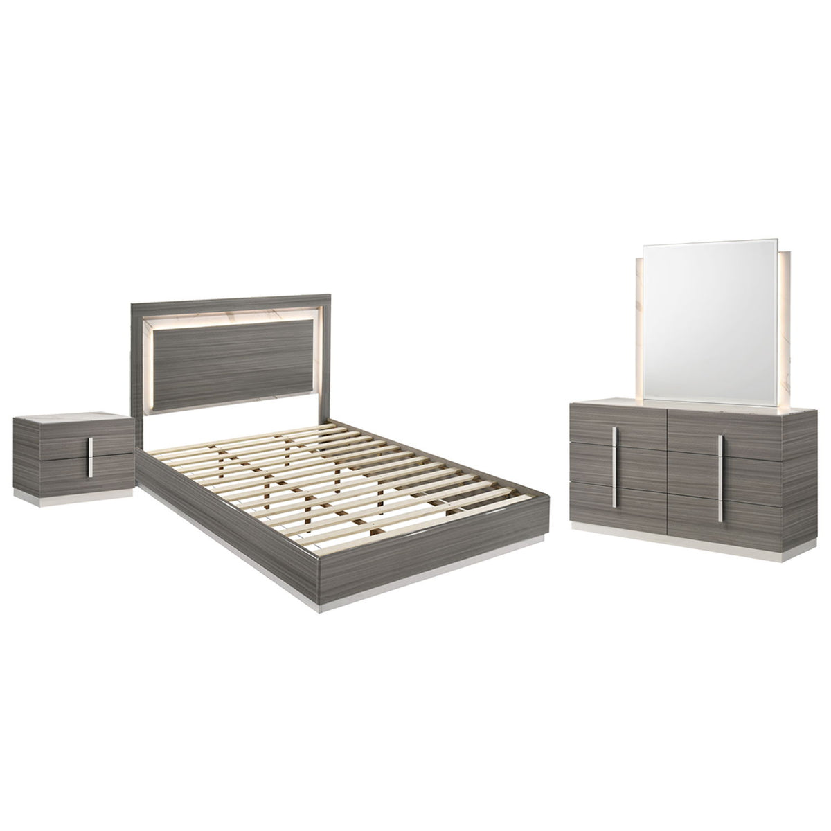 Altima - 4 Piece King Bedroom Set With LED Headboard - Gray