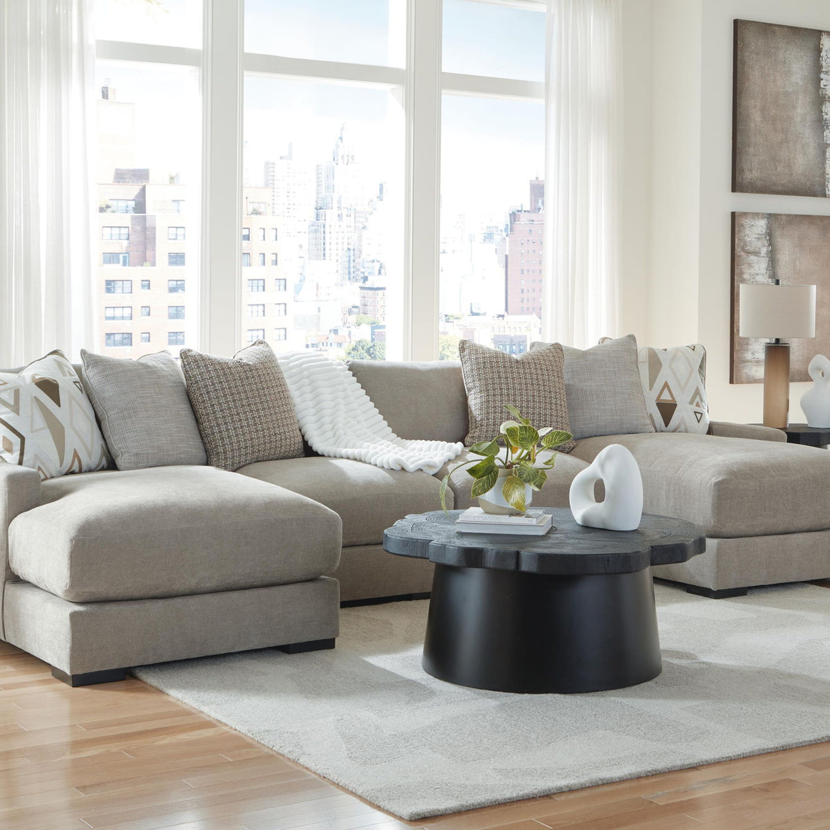 Aslan Court - 4-Piece Sofa Pit Sectional - Pebble