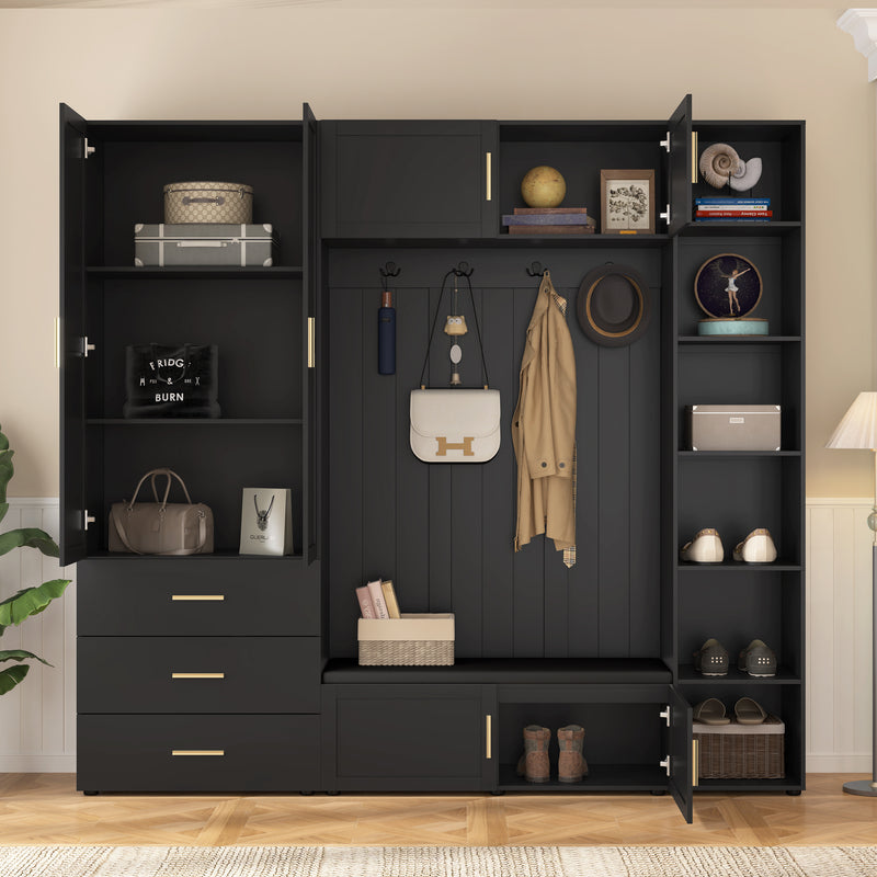 Hall Tree with Bench Adjustable Shelves Black