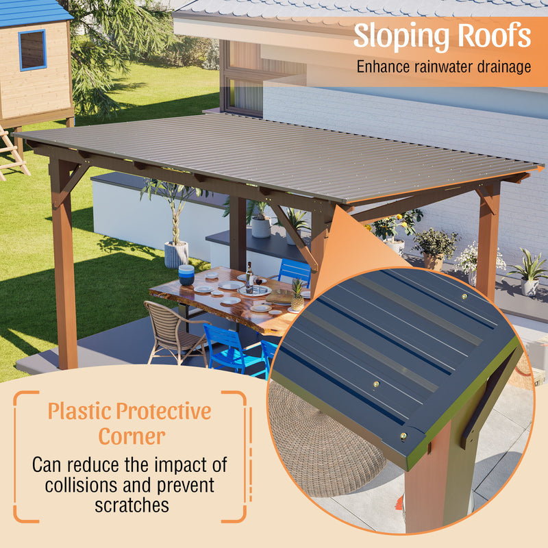 13 X 10 Ft Gazebo With Roof, Spacious Outdoor Patio Shade Structure For Backyard & Garden - Brown