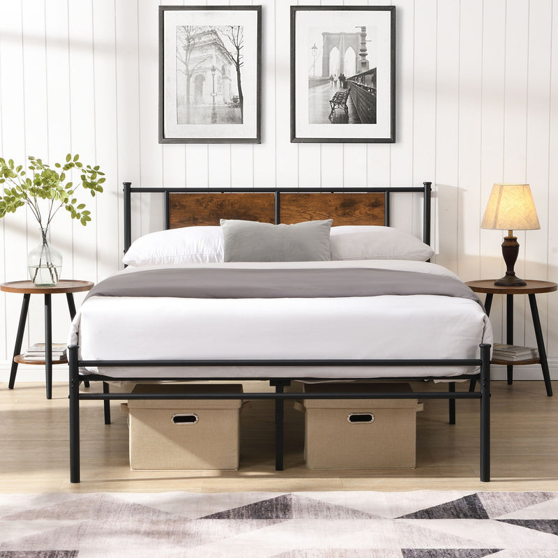 Modern Metal Bedframe With Headboard, Durable Steel Structure