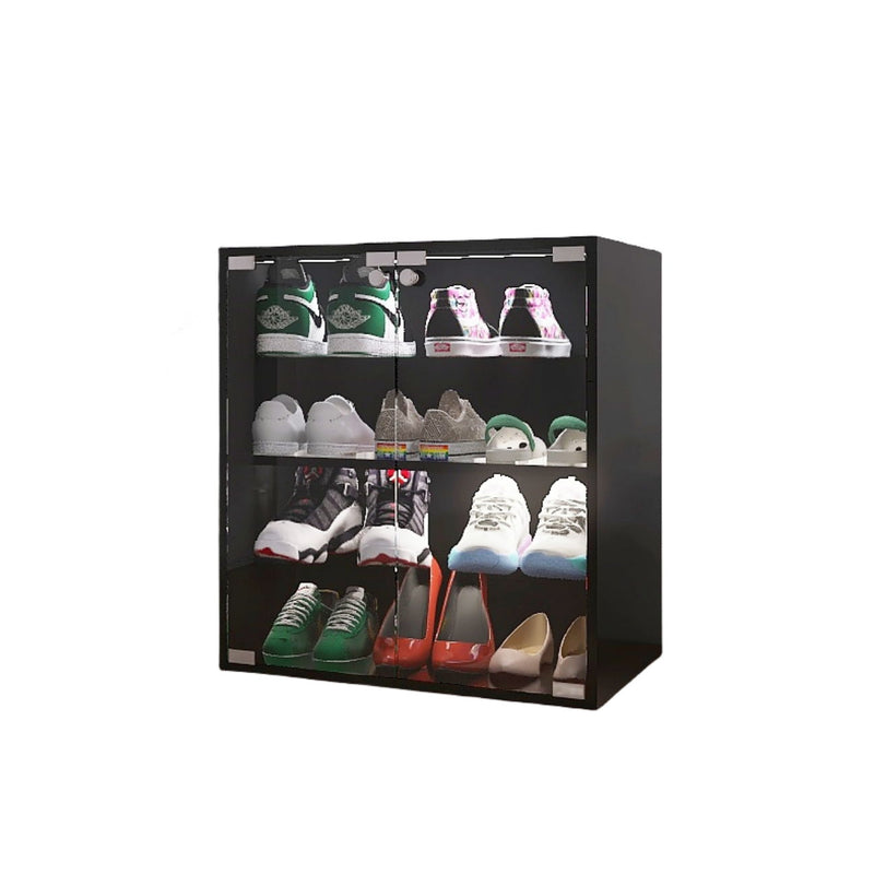4 Layers Shoe Cabinet With Glass Door And Glass Layer Shoes Display Cabinet With LED Light Bluetooth Control - Black