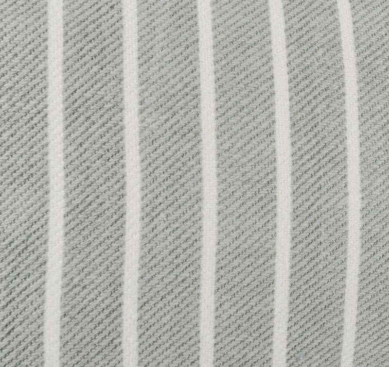 Close-up of gray-and-white vertical stripe woven pillow fabric texture