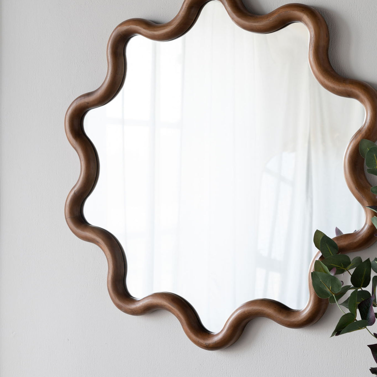 Wooden Accent Mirror With Unique Frame, Wall Mirror For Living Room Bedroom Entryway - Brown