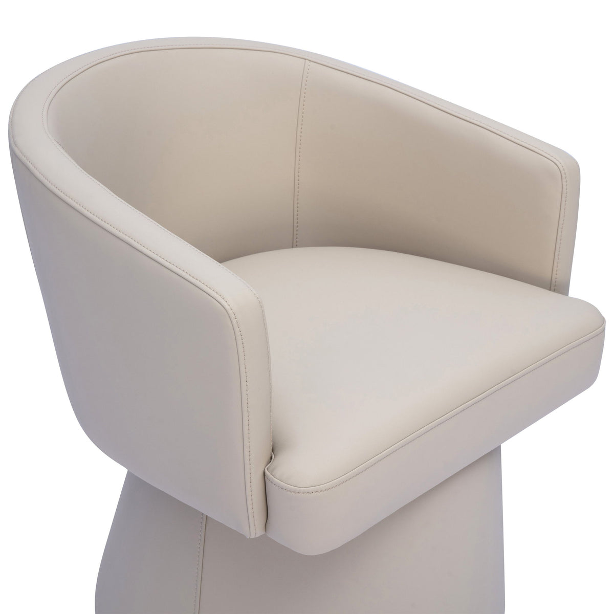 Ivory faux leather desk chair with rounded backrest, cushioned seat, and swivel base