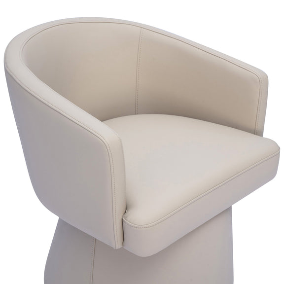 Ivory faux leather desk chair with rounded backrest, cushioned seat, and swivel base
