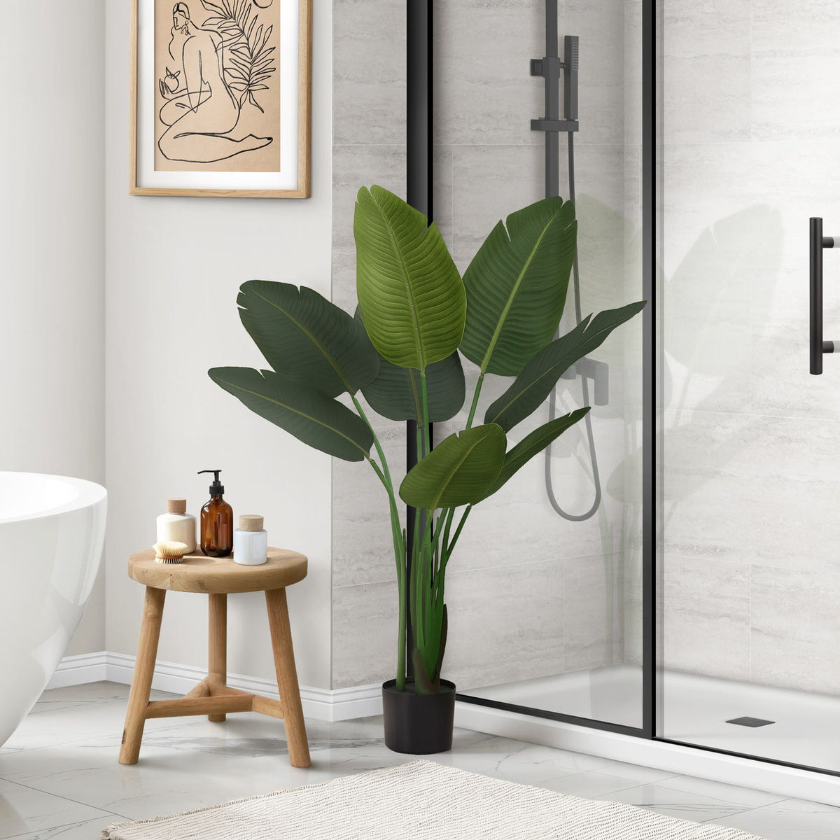 44" Tall, Artificial Plant, Bird Of Paradise Tree, Indoor, Faux, Fake, Floor, Greenery, Potted, Decorative - Green / Black