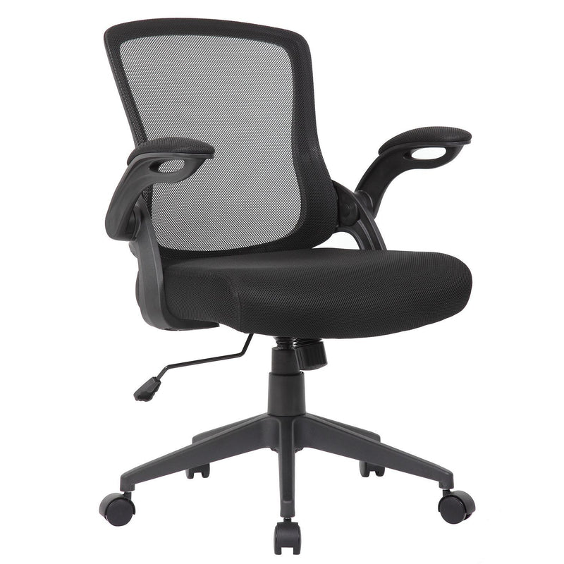 Office Chair & Mid Back Design, Adjustable Height And Foldable Armrests - Black