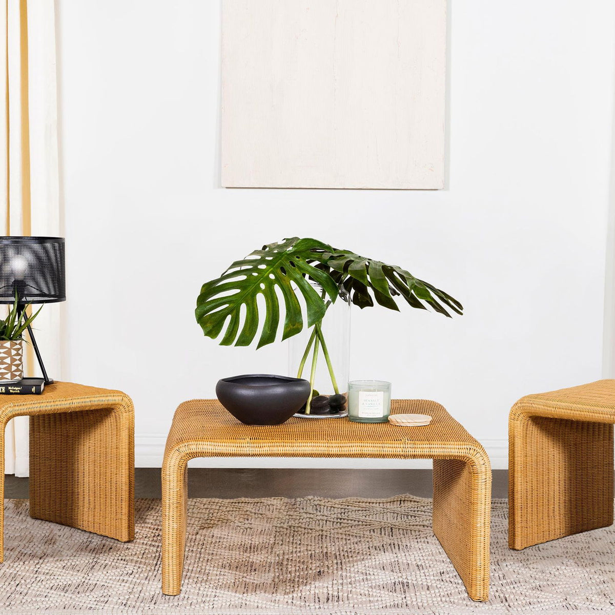 Cahya 3-piece Rattan Coffee and End Table Set Natural