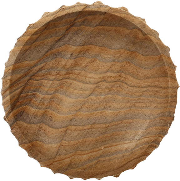 Genuine marble bowl, warm tan with wavy striations and rough round edge