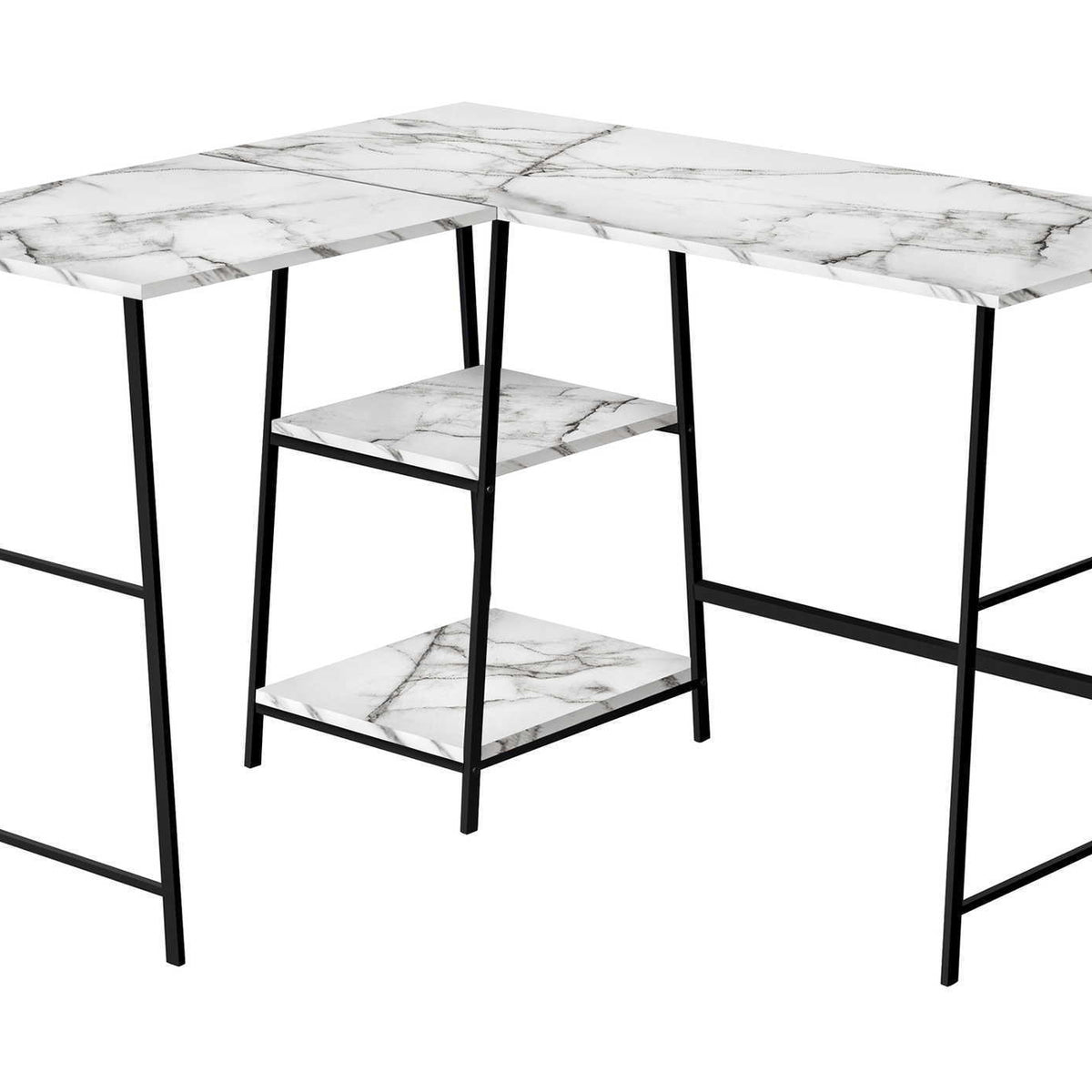 Computer Desk, Home Office, Corner, Storage Shelves, L Shape, Work, Laptop, Marble Look Laminate, Contemporary, Modern