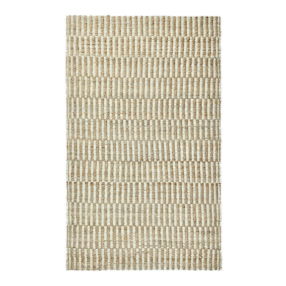 Jute rug with ivory and natural striped pattern, simple rectangular design