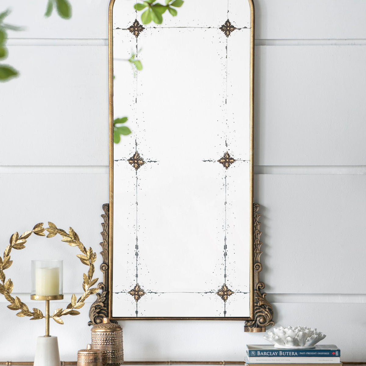 Antique Arched Mirror With Metal Frame, Full Length Mirror For Living Room Bathroom Entryway - Gold
