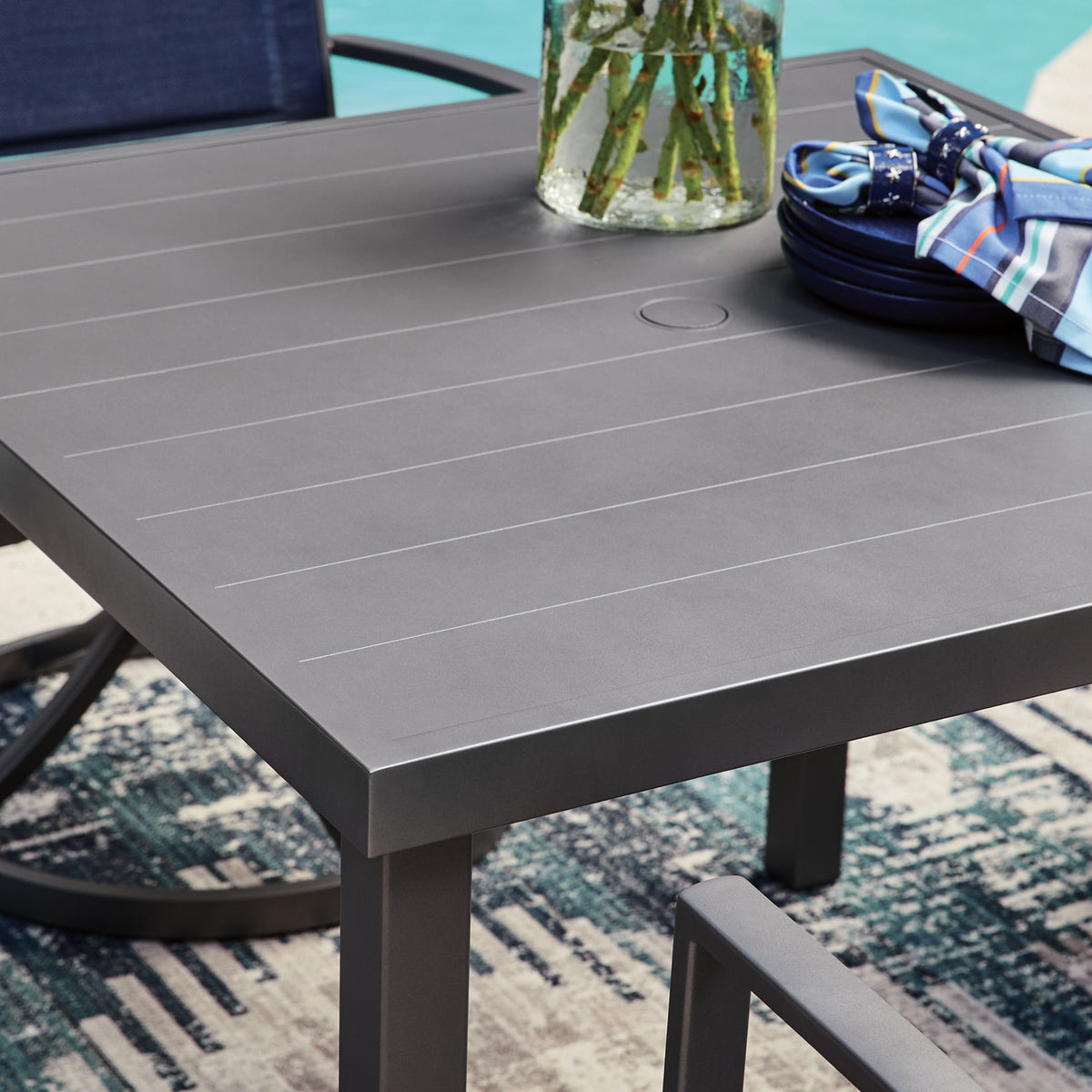 Rocky Creek - Square Dining Table With Umbrella Option - Gray