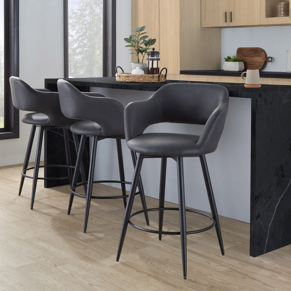 Margarite - Contemporary Fixed Height Counter Stool With Swivel With Round Footrest (Set of 2)