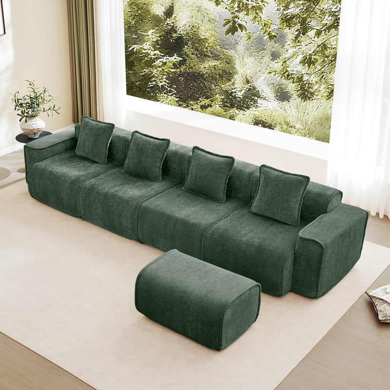 4-Seater Modular L-Shaped Velvet Sectional Sofa - Green Velvet