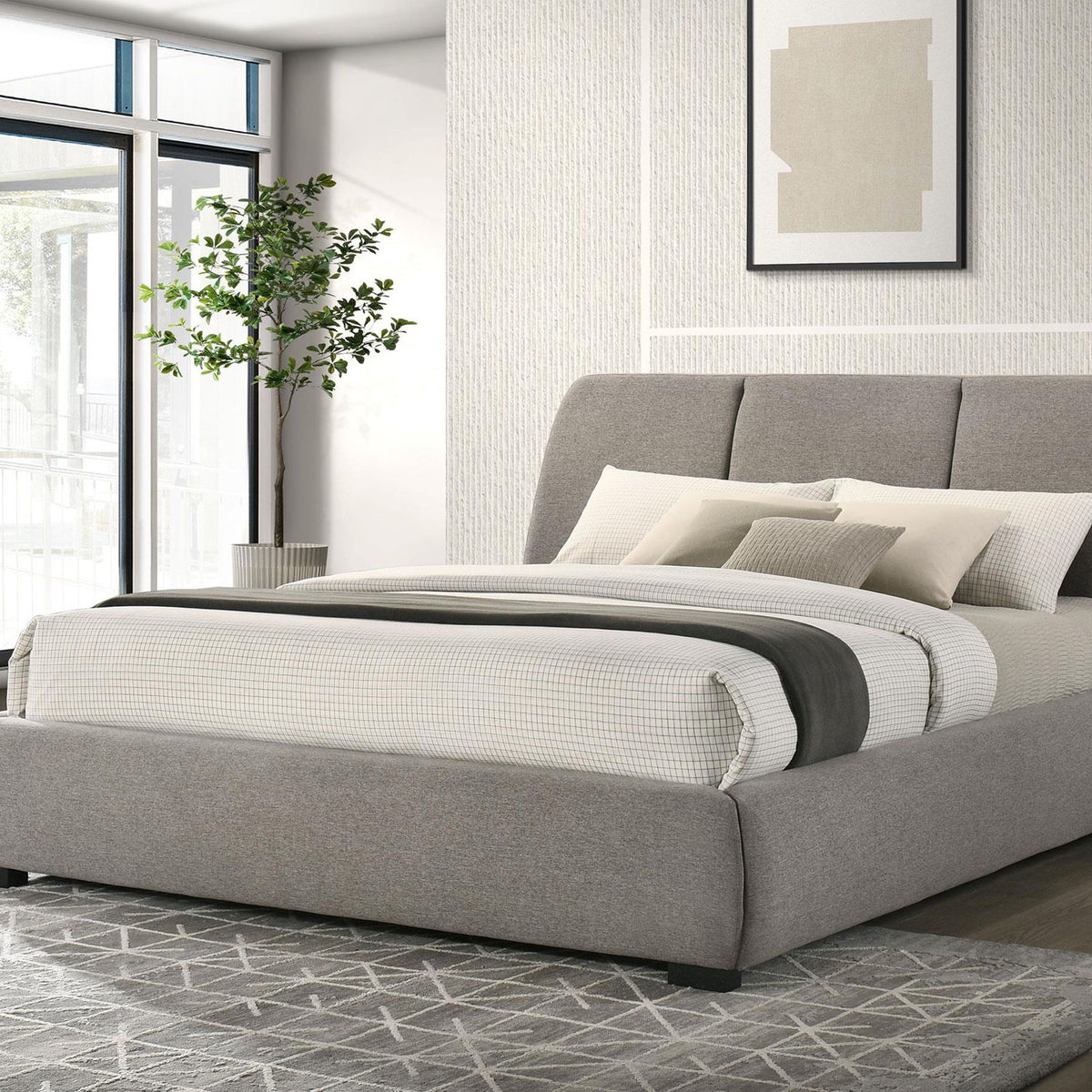 Mokena 46-inch Upholstered California King Platform Bed Taupe