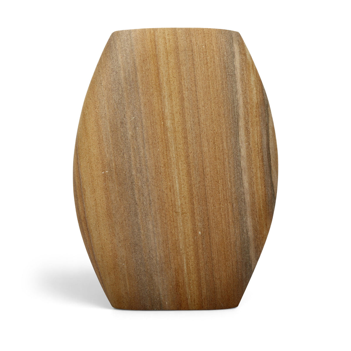 Sandstone vase in sand-beige with faceted sides and tapered top.