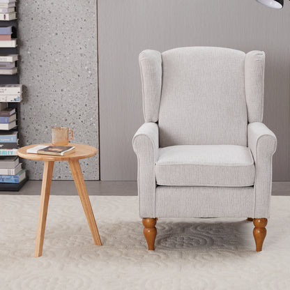 Coffee Table & Armchair Set, Vintage Luxury Style, a high-back comfortable reading chair (beige) & a solid wood coffee table (Natural Wood), suitable for living rooms and bedroom relaxation areas., Scandinavian