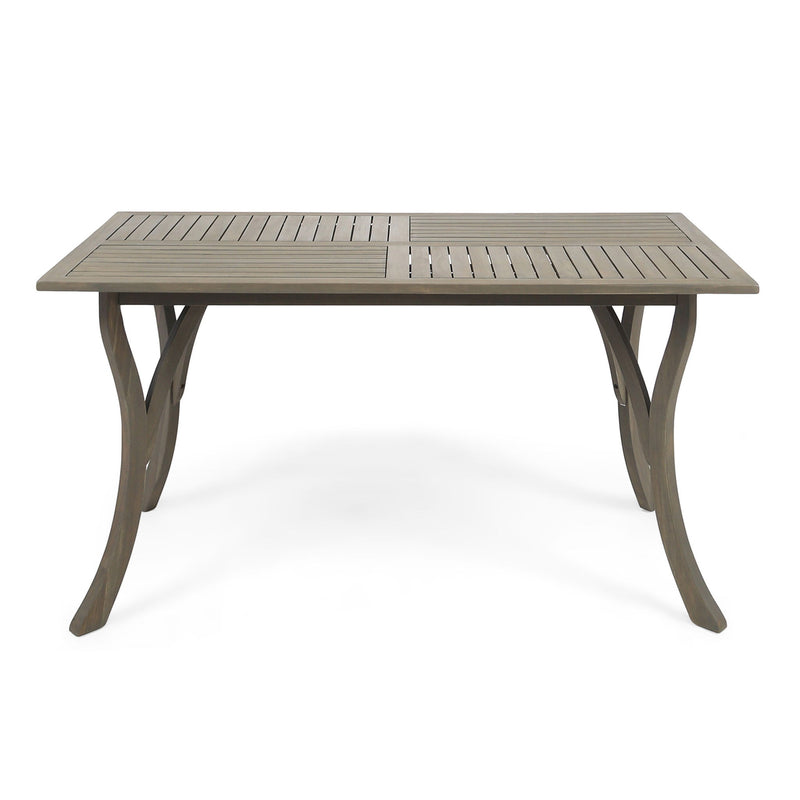 Transitional Acacia Wood Dining Table With Slat Panel Top - Gray