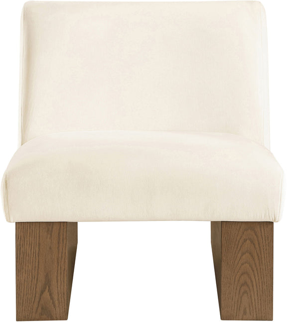 Vantage velvet performance accent chair, off-white fabric with dark wood legs