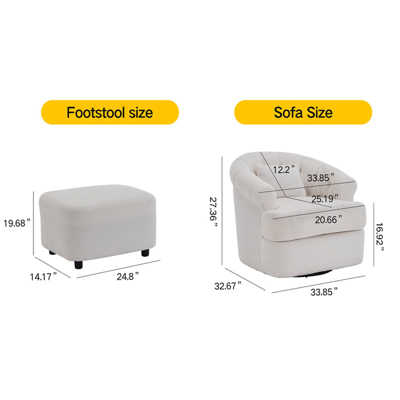 Swivel Chair With Ottoman, Modern Luxury Velvet Swivel Accent Chair, Comfy Round Armchair, Single Sofa Armchair With Lounge Seat For Bedroom / Office / Reading Spaces