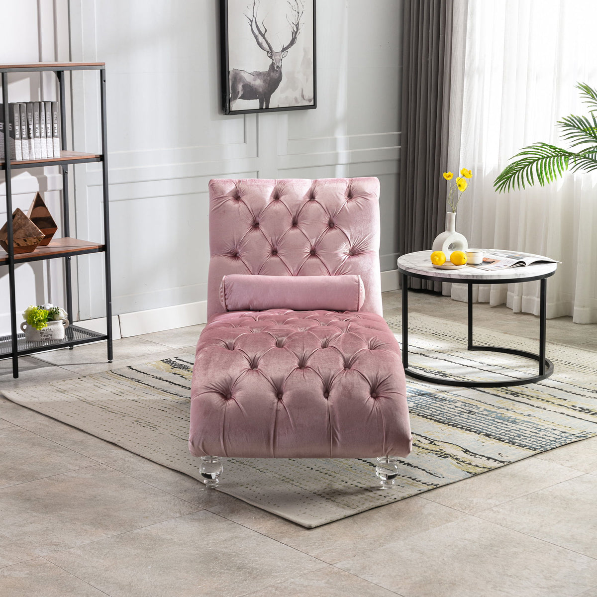 Velvet Chaise Lounge Indoor, Button Tufted Upholstered Chaise Lounge Chair With Pillow