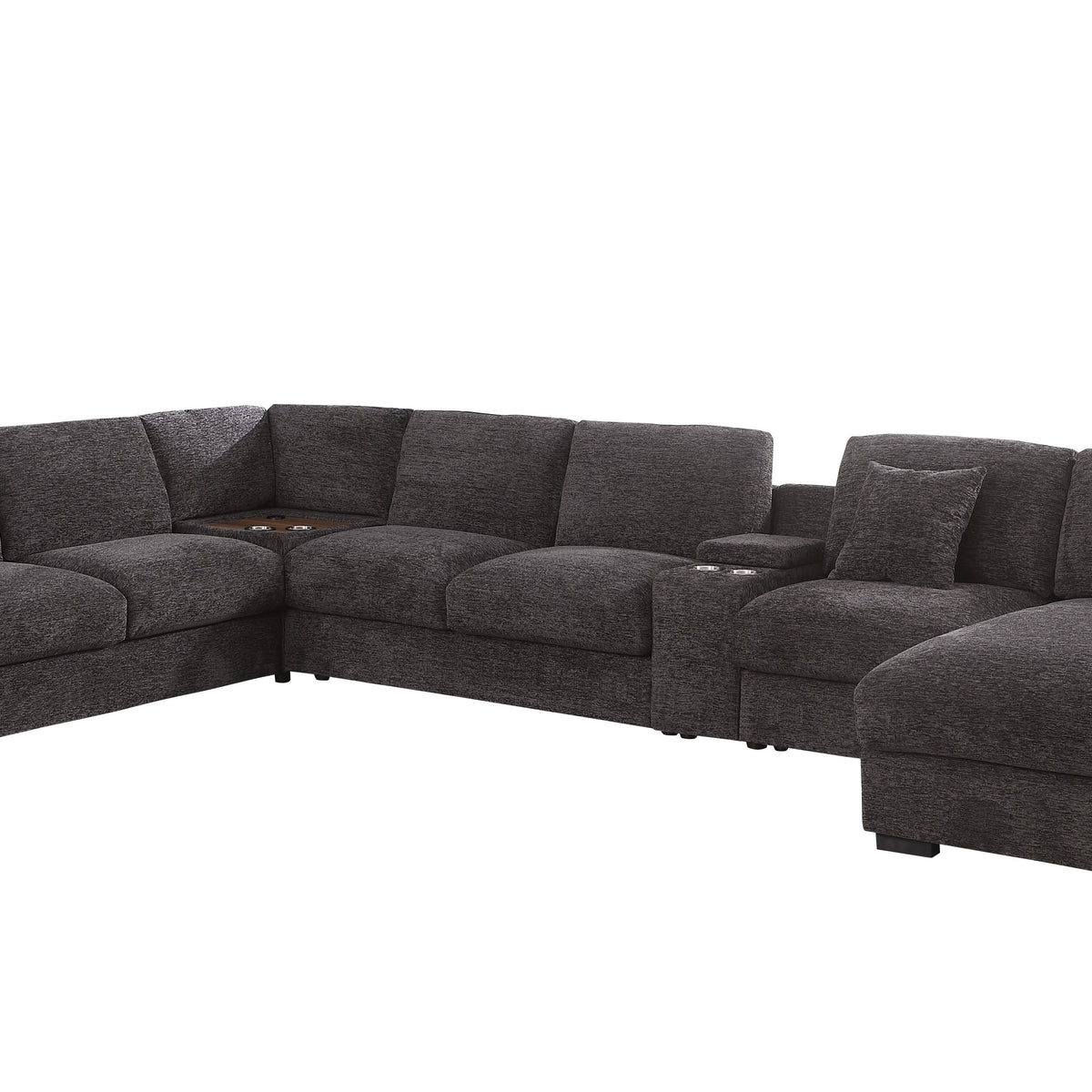 Celine - Chenille Fabric Corner Sectional Sofa With Right Facing Chaise, Cupholders, And Charging Ports - Gray