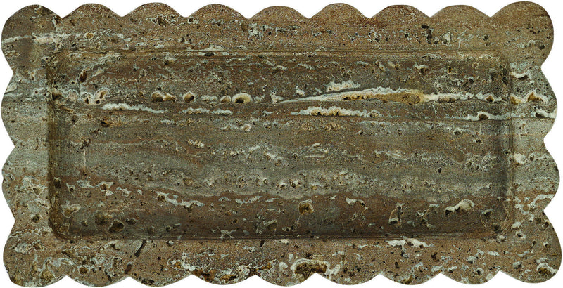 Green genuine marble tray with scalloped edges, rectangular shallow design.