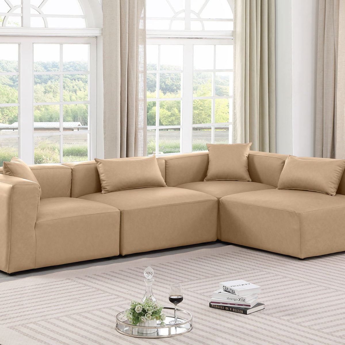 Cube - 4 Piece Modular Corner Sectional - Tan