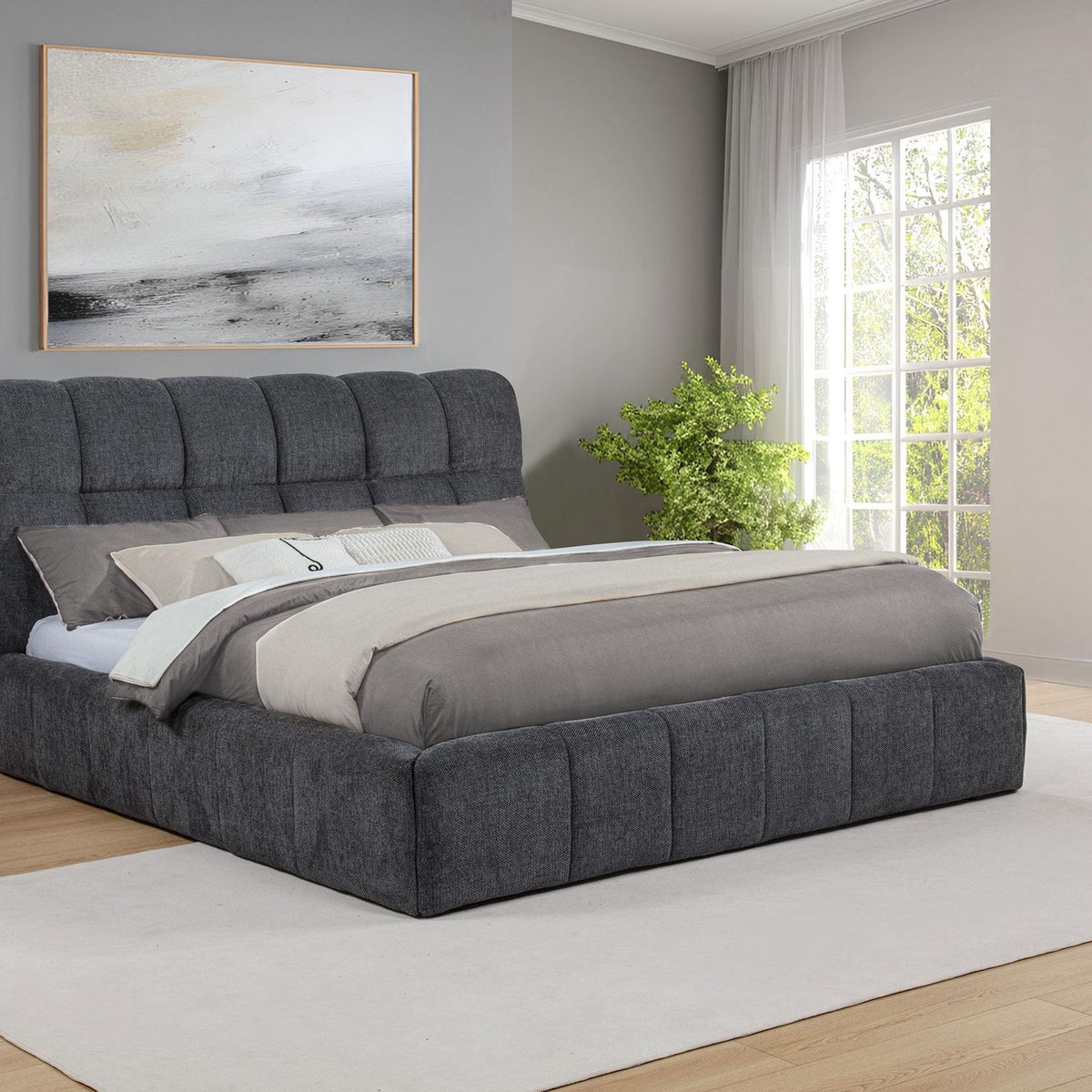 Nollet 48-inch Upholstered California King Platform Bed Grey